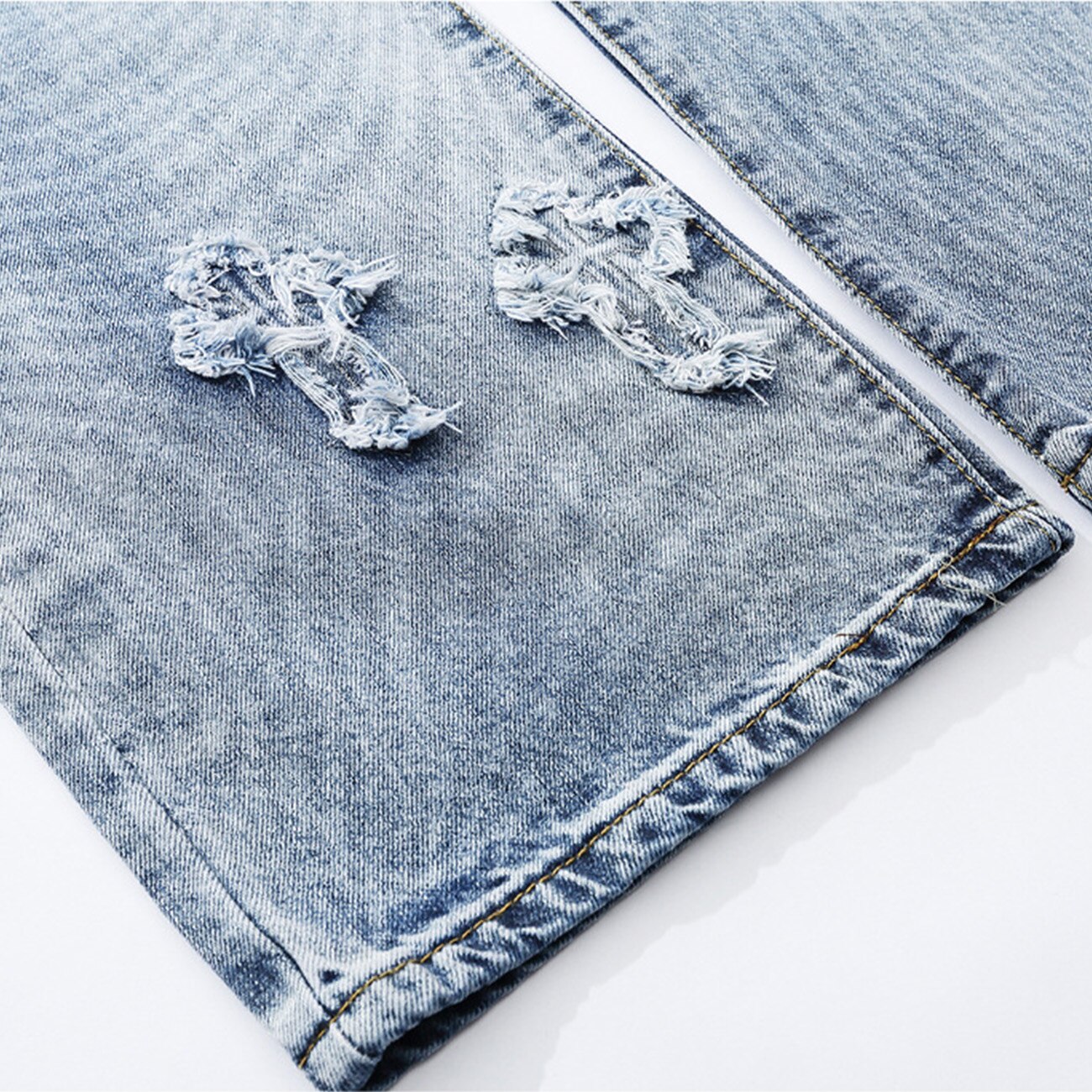 Bonsir Cross Patch Jeans Men Hip Hop Streetwear Fashion Vintage Pants High Street Pants White Baggy Denim Light Color Jeans