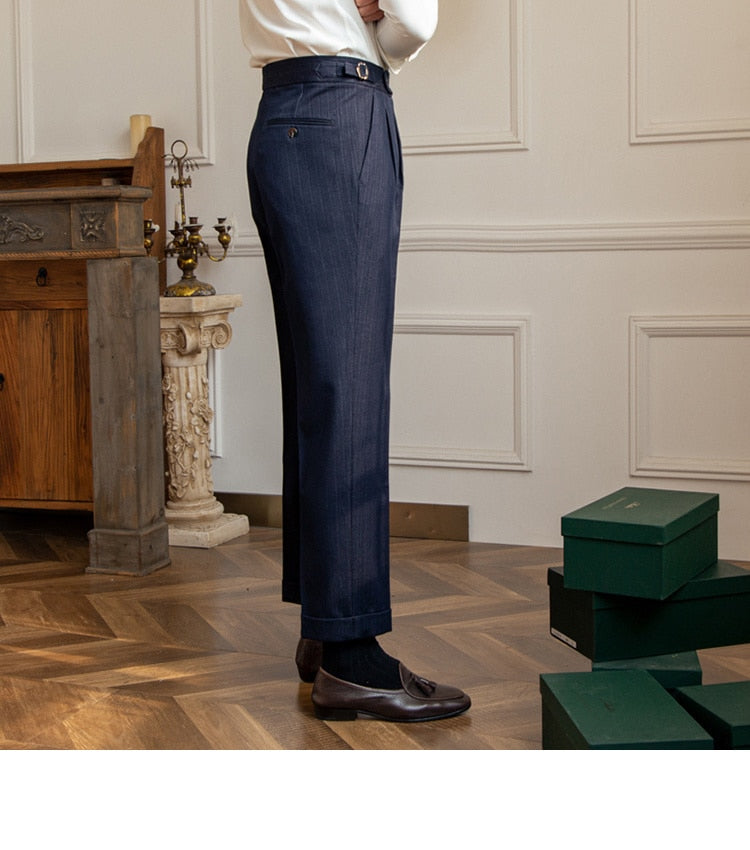 sanyamk High Waist Business Dress Pants Men Ankle Length Office Social Slim Fit Suit Pant Classic Streetwear Trousers Pantalones Hombre