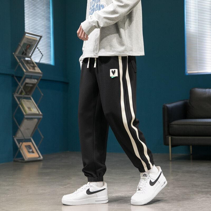 Bonsir New Spring Plus Size Loose Sweatpants Men Striped Joggers Hip Hop Streetwear Ankle Length Cotton Casual Harem Pants
