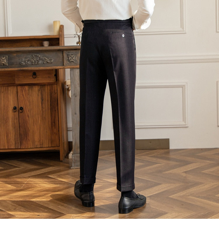 sanyamk High Waist Business Dress Pants Men Ankle Length Office Social Slim Fit Suit Pant Classic Streetwear Trousers Pantalones Hombre