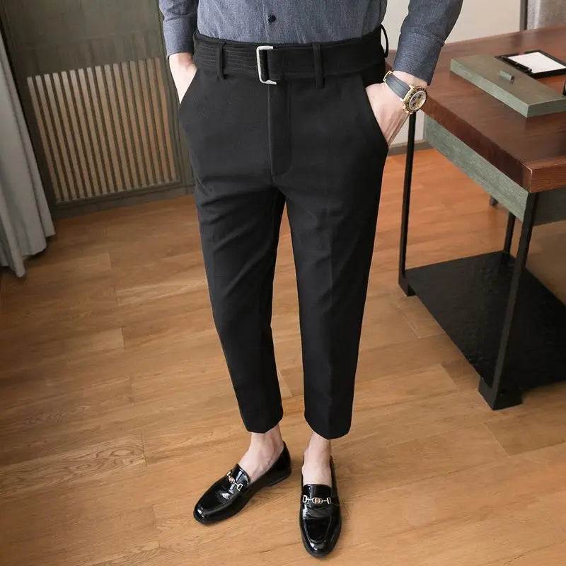 BONSIR - Autumn and Winter Men's Fashion Solid Color Fabric Casual Thickened Wool Business Brushed Straight Tube Versatile Pants
