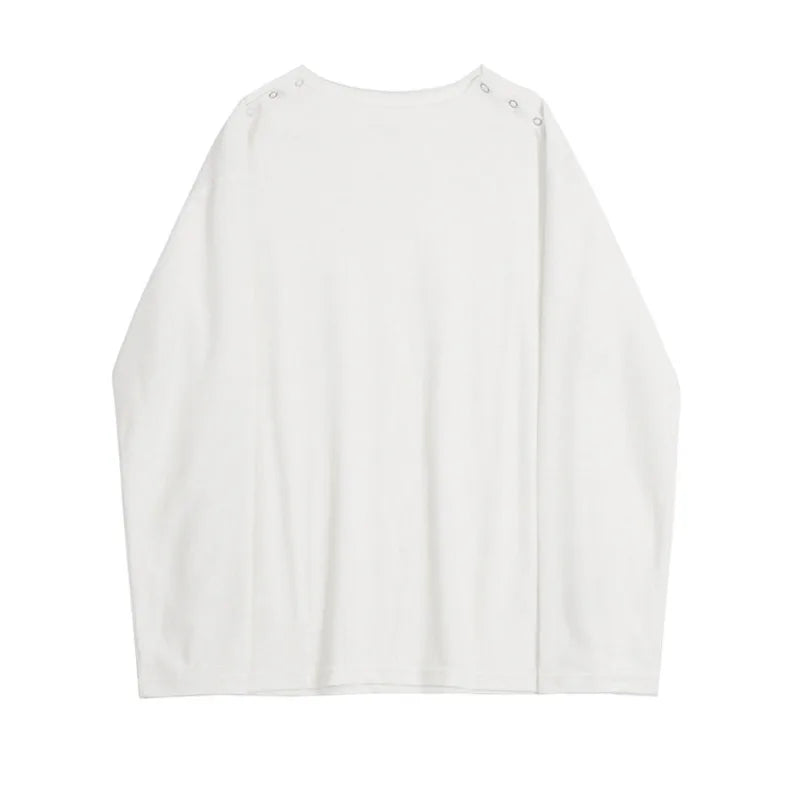 sanyamk - Niche Design Men's T-shirts Round Collar Casual Metal Button Tees Long Sleeve Loose Solid Color Male Top New Fashion 9C7904