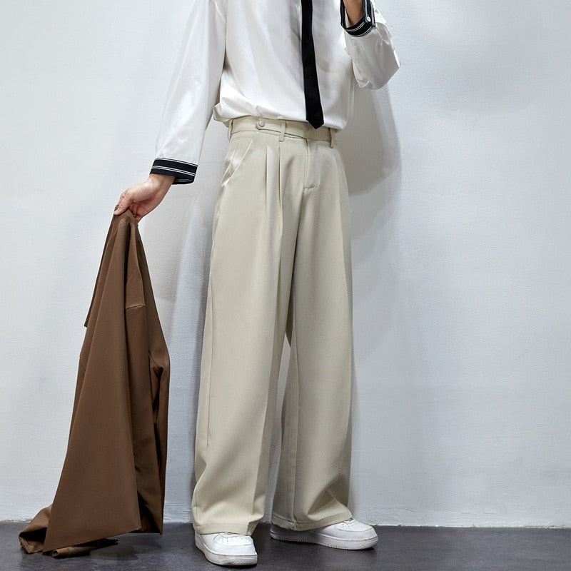 sanyamk Men's Solid Color Wide Leg Casual Suit Pants Fashion Streetwear Ins Men Trousers Harajuku Loose Unisex Pants