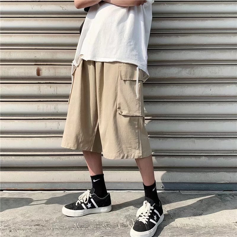 Bonsir Men Harajuku Cargo Pants New Mens Summer Sports Joggers Pants Male Streetwear Big Pockets Sweatpants Fashions Black/Khaki