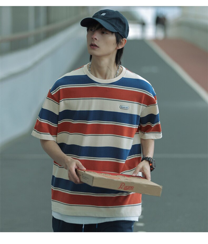 Bonsir Unisex Retro Striped t-Shirt hip hop Oversized Couple Aesthetic Harajuku Clothes Tee Punk Emo Top Urban Streetwear Y2k Top