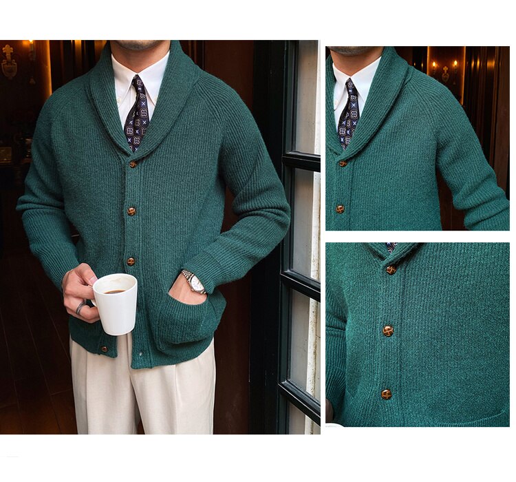 Bonsir Fall lapel Sweater Cardigan Men Knitting Pocket Sweaters Winter Warm Coat Men Single Breasted Top Cardigan Sexy Pleated Sweater