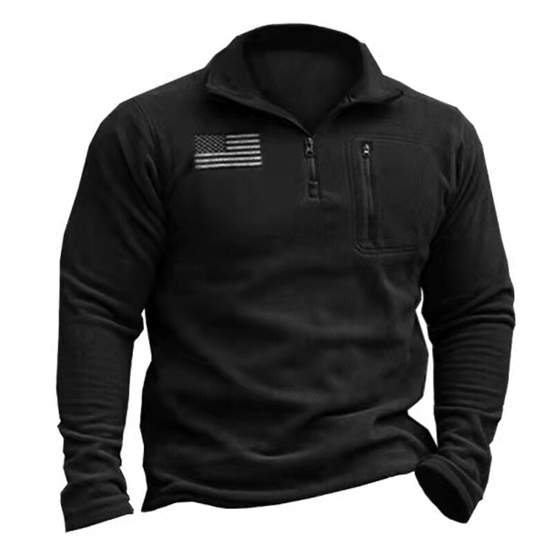 sanyamk Fashion Vintage Men Hoodie Pullover Outwear Solid Men Outdoor Fleece Warm Henley Collar Tactical Zip Pocket Sweatshrt Male Tops