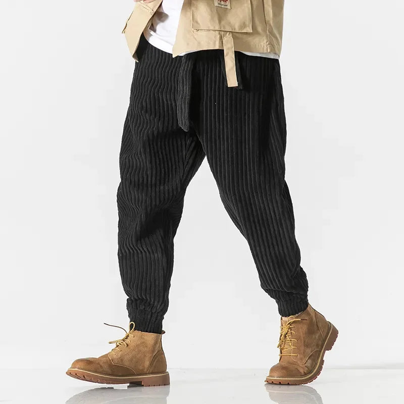 sanyamk Winter New Japanese Men's Waistband Corduroy Harem Pants Casual Jogging Sweatpants Hip-hop Street Male Large Size M-5XL