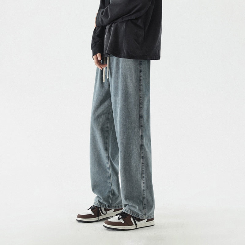Bonsir Baggy Stacked Jeans Mens Pants Streetwear Denim Skater Wide Leg Distressed Low Rise Elastic Waist Hip Hop Straight