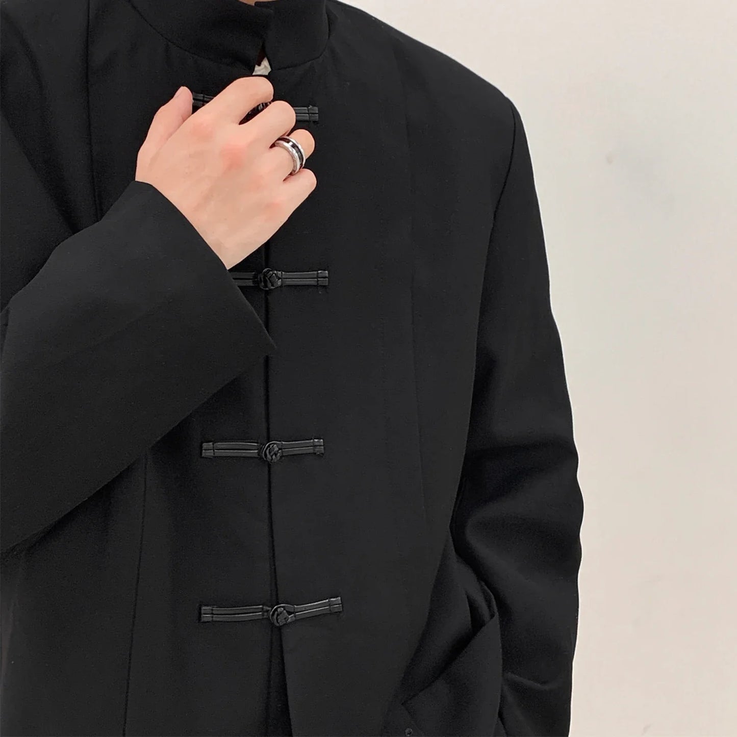 sanyamk Black Blazers Men's Chic Zhongshan Collar Chinese Tunic Suit Business Casual Single Breasted Groomsmen Wedding Blazer Jackets