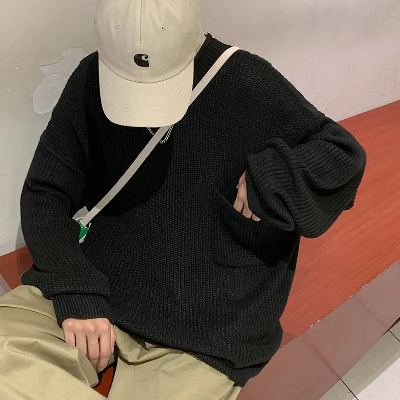 sanyamk - Winter Men's Sweaters O-neck New Streetwear Casual Fashion Knitting Pullovers Plus Size Male Sweaters 3XL-M Black/Gray/Blue