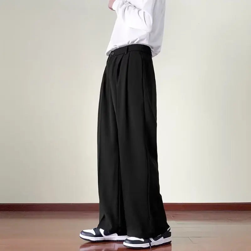 sanyamk Brown Black Suit Pants Men Fashion Social Mens Dress Pants Korean Loose Straight Wide Leg Pants Mens Office Formal Trousers