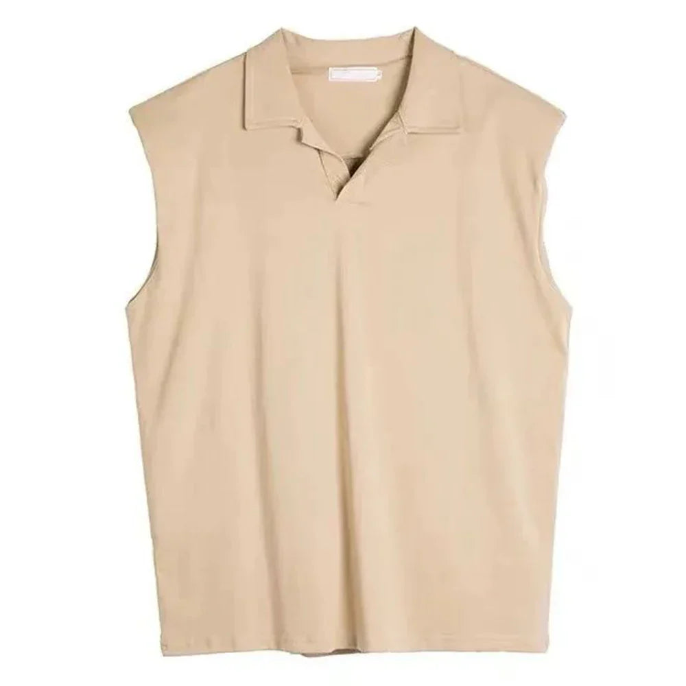 sanyamk Men Vest Solid Lapel Sleeveless Top TShirt Summer Trend Streetwear New Loose Casual Tank Tops Fashion Commuter Polo Shirt Unisex