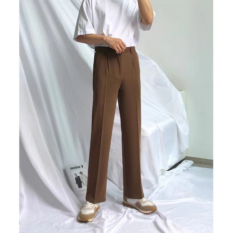 sanyamk Men's Loose High Waist Straight Pants Fashion Trend Casual Pants Korean Coffee Brown Suit Pants High-quality Trousers S-3XL