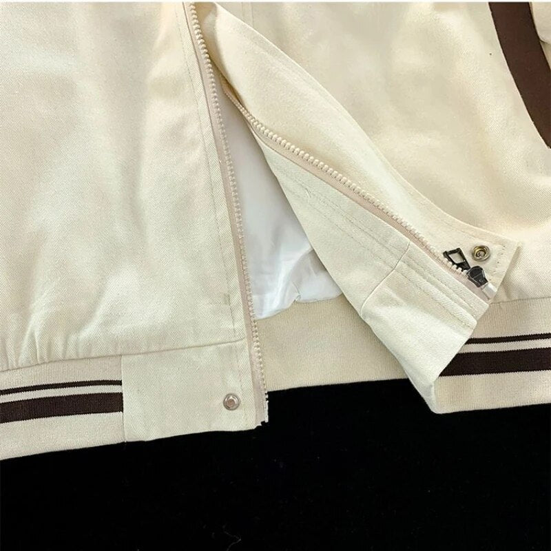 Bonsir American Vintage Racing Jacket Men Cycling Lapel Jacket Women BF Letter Varsity Coat Oversize High Street Vibe Baseball Uniform