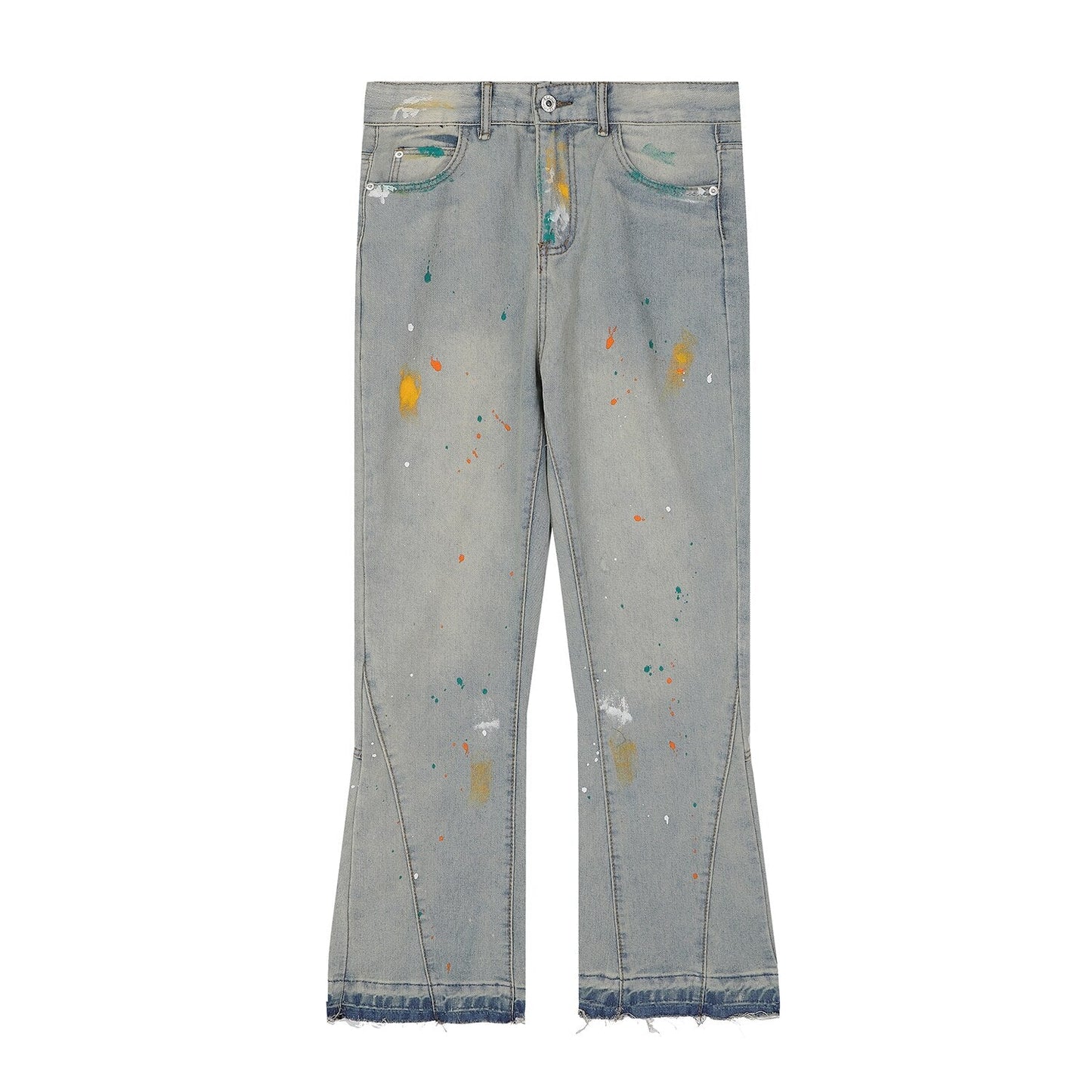sanyamk High Street Wide Jeans Graffiti Micro Horn Jeans Vintage Hip Hop Denim Flared Pants Men Fashion Speckle Ink Wide Leg Washed Jean