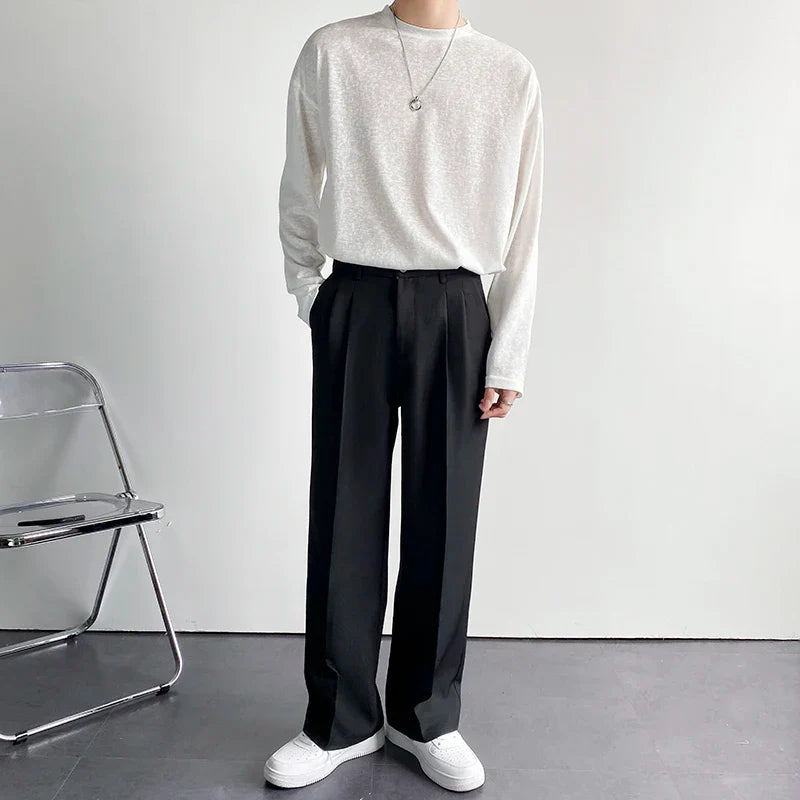 sanyamk - New Fashion Men's Oversize Suit Pants Wide Leg Long Drape Trousers Solid Straight High Waist Casual Pant Black White Khaki
