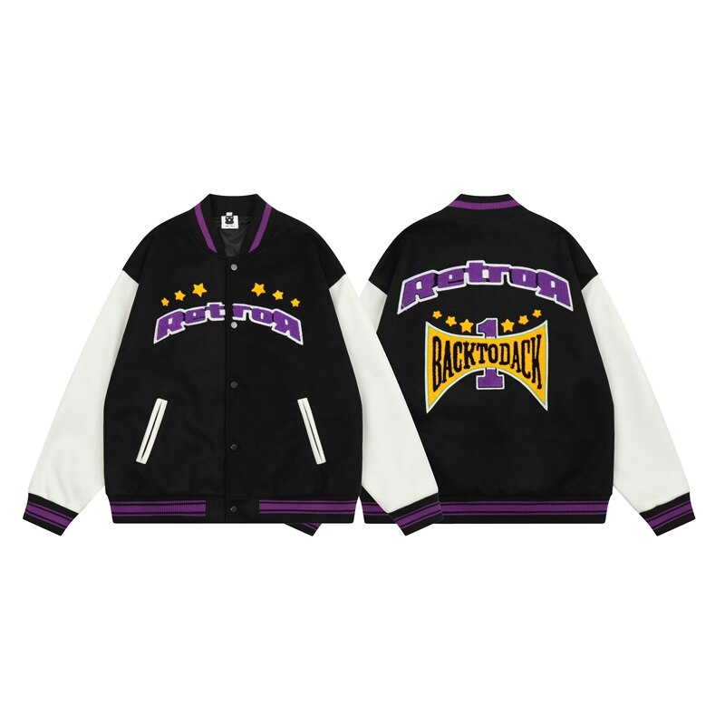 Bonsir Contrast Color Letter Flocking Embroidery Stand Winter Jackets for Men and Women Patchwork Streetwear Windbreaker Oversize Coat
