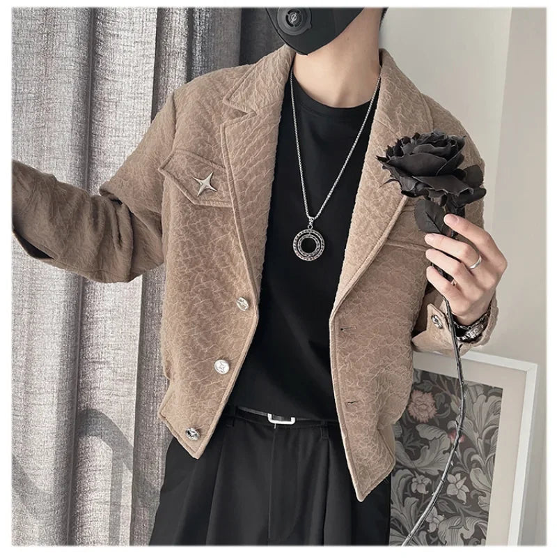 BONSIR - High Quality Spring Large Lapel Jacket Casual Jacquard Coat Business Men Jackets Costume Homme Vintage Jacket