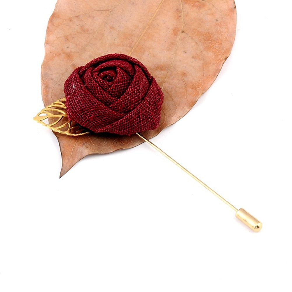 Korean Bridegroom Wedding Brooches Cloth Art Hand-made Rose Flower Brooch Lapel Pin Badge Tassel Chain Men's Suit Accessories