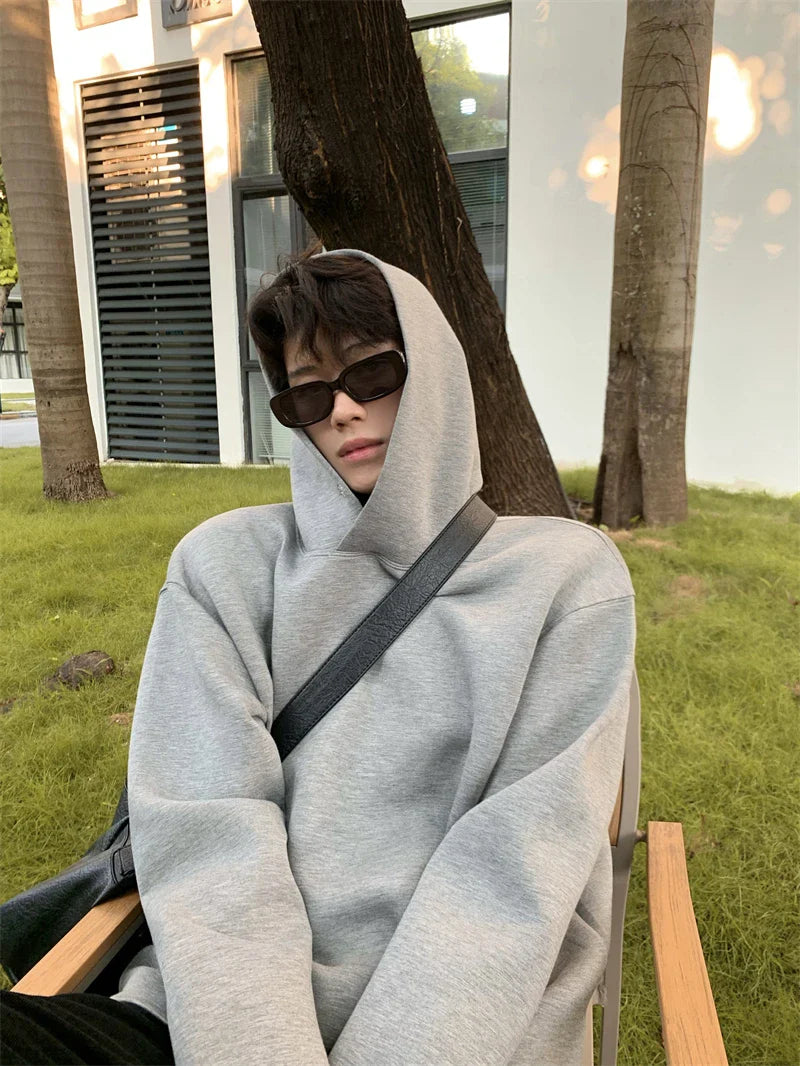 sanyamk - Men Solid Color Sets Casual Fashion 2 Piece Sets Space Cotton Stand Collar Button Loose Hoodies And Pants Korea Streetwear Style