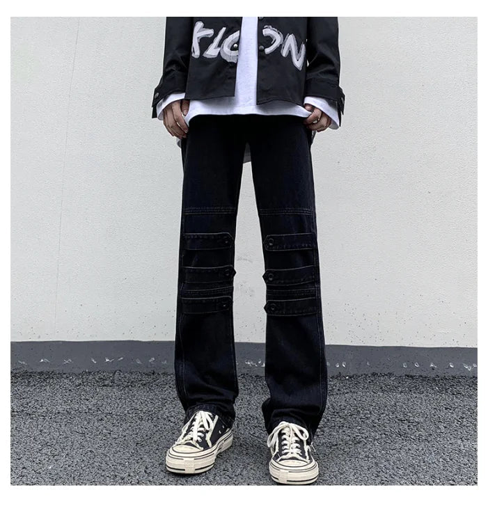 Bonsir American Style High Street Niche Style Zipper Jeans Men Trendy Brand Fried Street Loose Straight Tube Work Pants Design Sense