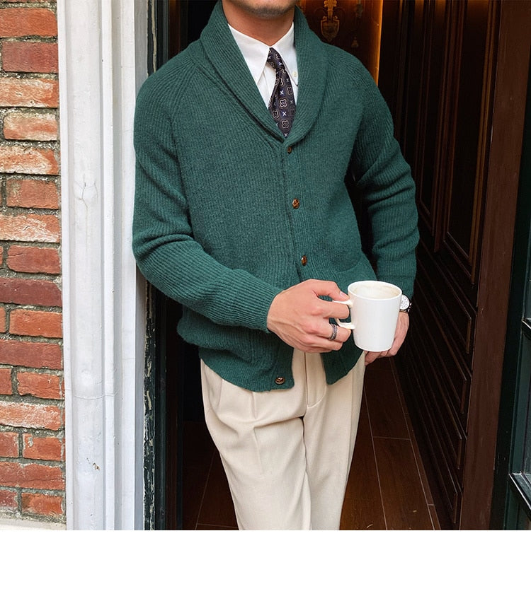 Bonsir Fall lapel Sweater Cardigan Men Knitting Pocket Sweaters Winter Warm Coat Men Single Breasted Top Cardigan Sexy Pleated Sweater