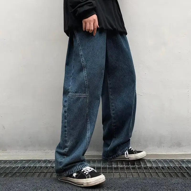 sanyamk New Streetwear Patchwork Jeans Cargo Pants Loose Plus Size Wide Leg Pants Harajuku Casual Denim Pants Men Clothing Y2K