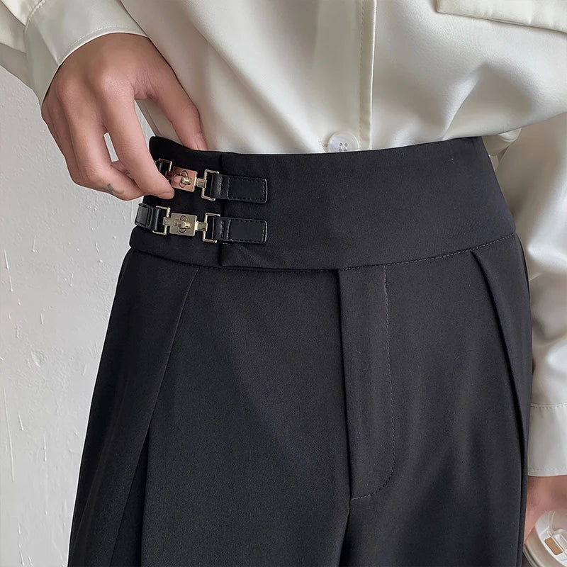 sanyamk Black Suit Pants Men Oversized Fashion Social Mens Dress Pants Korean Loose Straight Wide Leg Pants Mens Office Formal Trousers