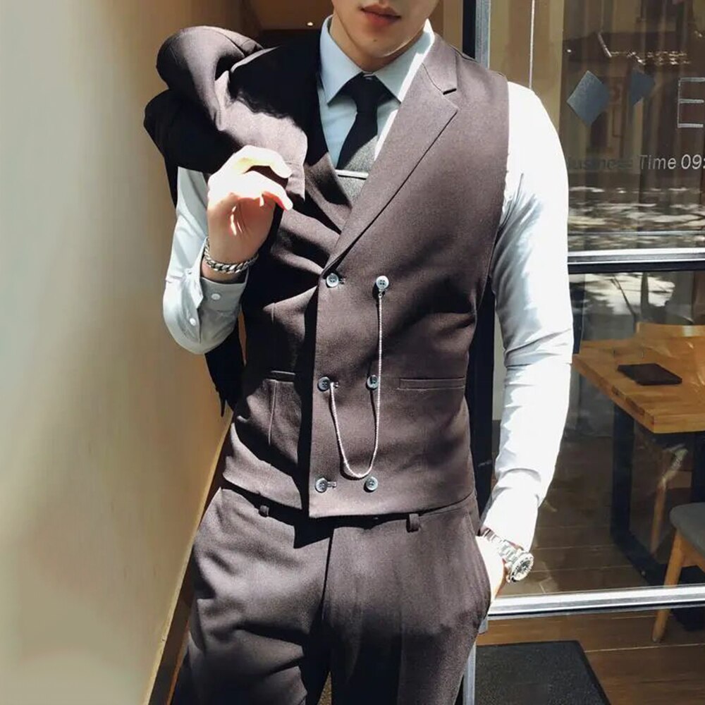 sanyamk Casual Trendy Male Personality Suit Vest British Style Business Elegant Gentleman Retro Professional Formal Dress Handsome