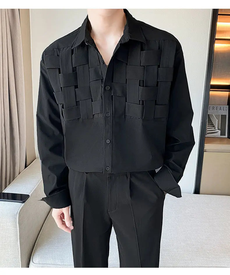 sanyamk Vintage Weaving Shirts For Men Long/Short Sleeve Lapel INS Trend Tops Streetwear New Spring Summer Fashion Casual Loose Shirts