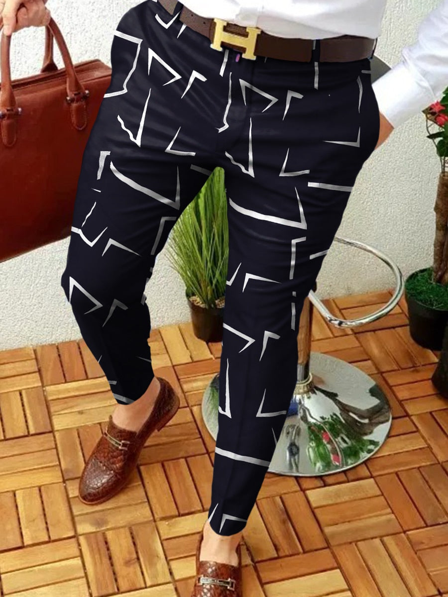 sanyamk New Smart Casual Fashion Men's Pants polka dot pattern Pants Thin Mid Waist Jogger Casual Trousers Suit Pants