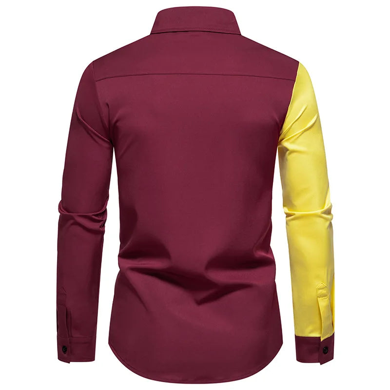 sanyamk - Autumn Foreign Trade New Men's Polo Collar Colored Long Sleeved Shirt European Casual Splicing Large Men's Shirt