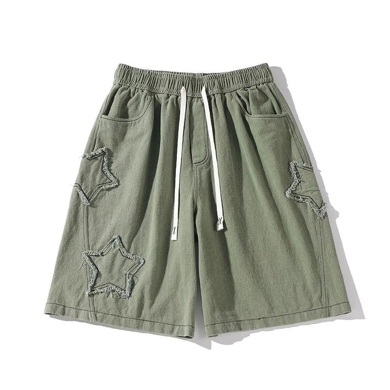 Bonsir shorts men gym 2024 Loose Star Patchwork Short Men Vintage Summer Basic Simple Hot Sale Leisure Ulzzang Streetwear Chic Shorts