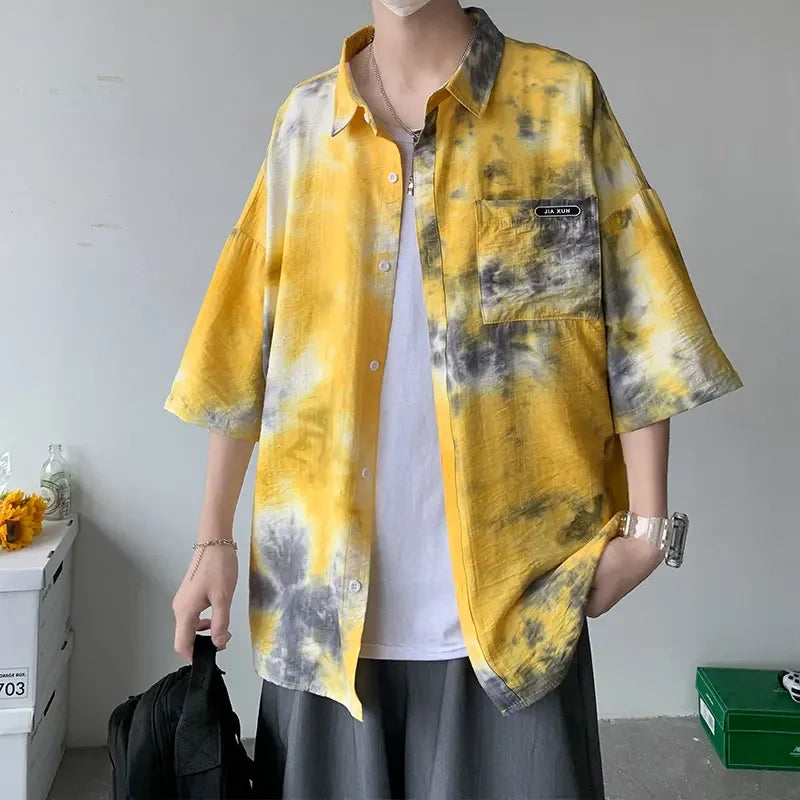 sanyamk - Summer Casual Mens Luxury Short Sleeve Loose Shirts Streetwear Trendy Style Vintage Male Blouses
