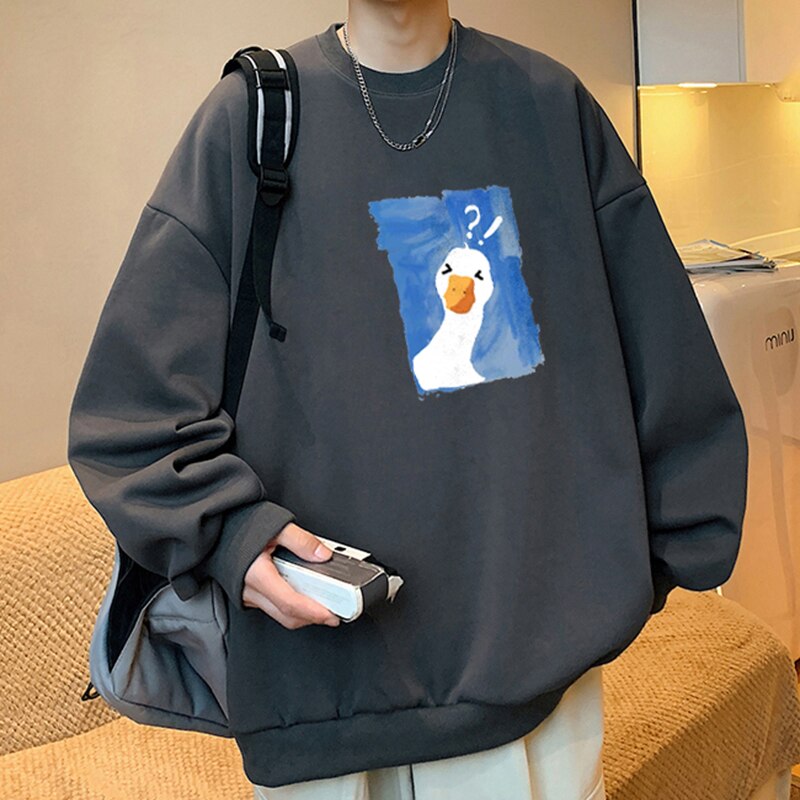 Bonsir Spring And Autumn Cartoon Printed Hoodie Men's American Retro, Apricot, Black, Dark Gray,Round Collar Top Tide Brand Coat M-5XL