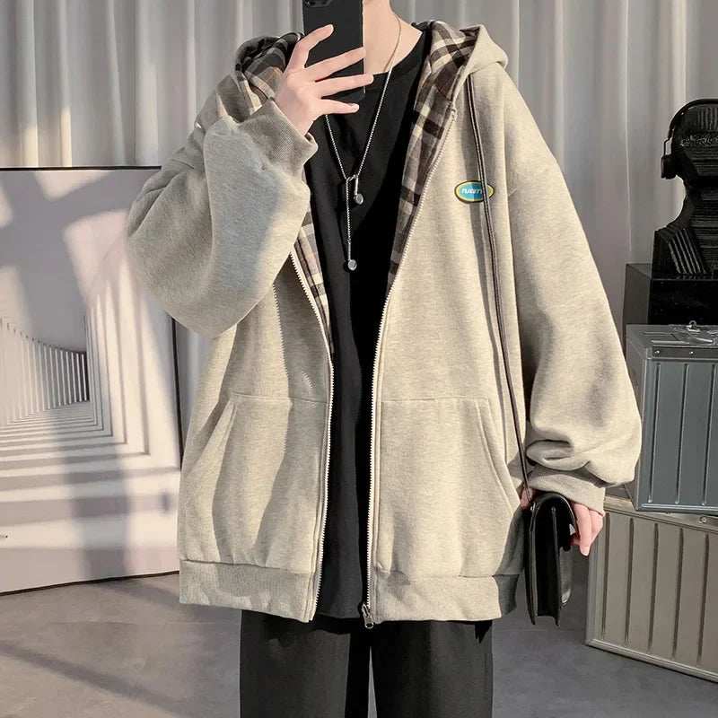 sanyamk - Men's Zipper Hoodies Autumn Casual Loose Hooded Sweatshirt Korean Style Streetwear Cardigan Outwear