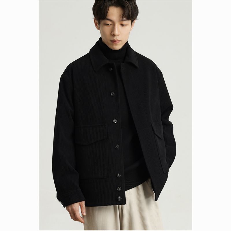 sanyamk Spring Autumn New Corduroy Casual Jacket Men's Retro All-match Student Korean Style Trendy Coat Men's Youth Outwear Black