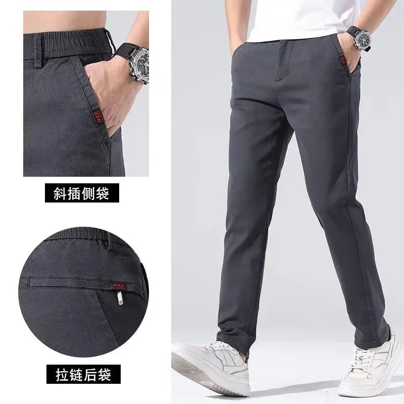 sanyamk Brand Cotton Slim Suit Pants Formal Business Men Elastic Waist Solid Color Long Casual Pant Male Slacks Trousers A316