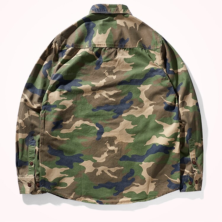 sanyamk Military Style Camouflage Shirt Men Spring Fall New Fashion Multi Pocket Cargo Blouse Vintage Casual Loose Versatile Cotton Tops