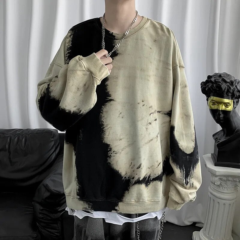 Bonsir Sweatshirts Men Casual Basic Pullovers Mens Hoodie New Autumn Winter Sweatshirt Men Retro Tie-dyed Handsome Men's Pullover D04