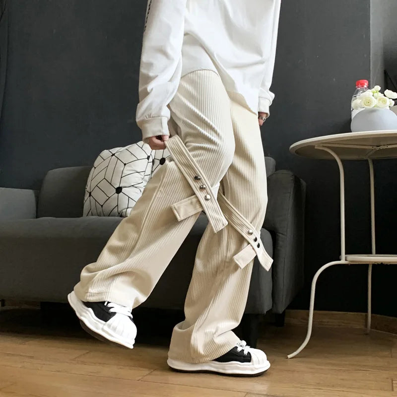 sanyamk Corduroy Cargo Pants Men Streetwear Black Cargo Trousers Male Hip Hop Harajuku Brown Loose Japanese Vintage Korean