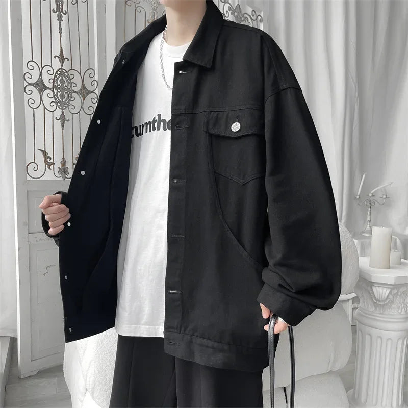 BONSIR - Men's Spring and Autumn Season New Fashion Casual Wash Cotton Jacket Coat Loose Large Jacket