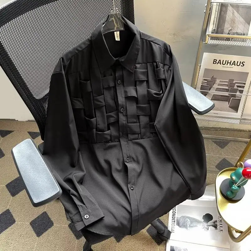 sanyamk Vintage Weaving Shirts For Men Long/Short Sleeve Lapel INS Trend Tops Streetwear New Spring Summer Fashion Casual Loose Shirts