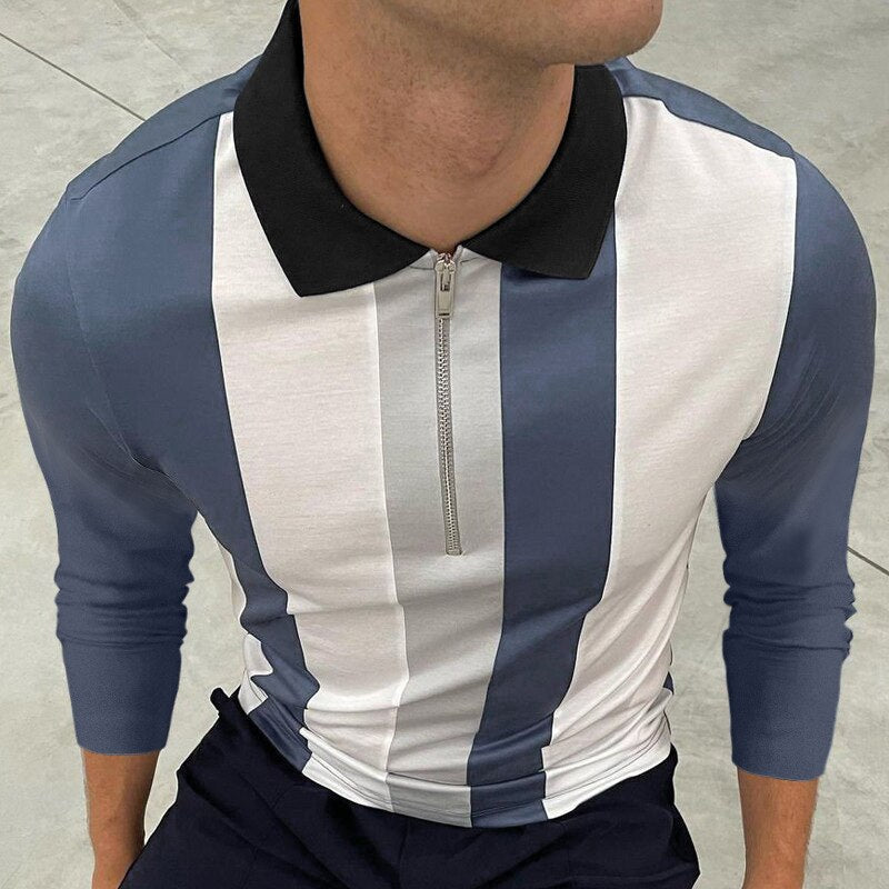 sanyamk Fashion Turn-down Collar Polo Shirt Men Casual Zipper Short Sleeve Pullover Tops Summer Mens Clothing Slim Fit Streetwear