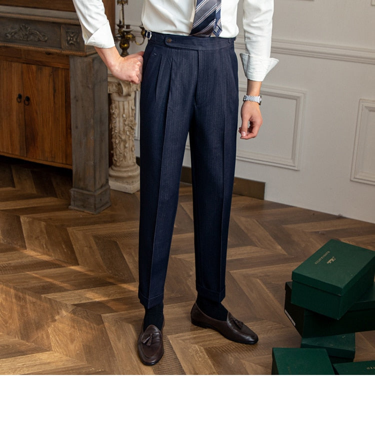 sanyamk High Waist Business Dress Pants Men Ankle Length Office Social Slim Fit Suit Pant Classic Streetwear Trousers Pantalones Hombre