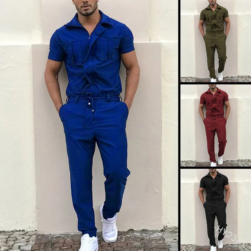 sanyamk 2024 New Mens Rompers Pants Casual Loose One-Piece Suit Overalls Fashion Short Sleeve Jumpsuit Streetwear Men Ropa De Hombre