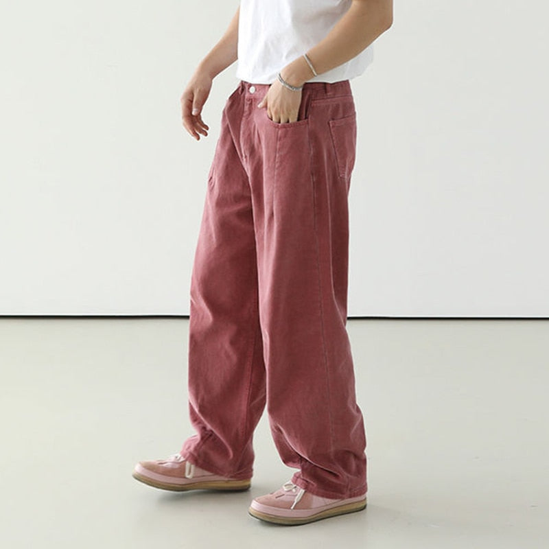 Bonsir Male High Street Jeans Men's Summer Korean Loose Washed Pocket Trousers Solid Color Straight Pants New Vintage wr8299
