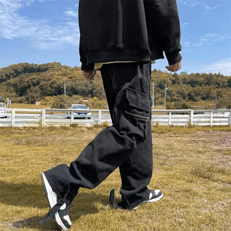 sanyamk Japanese Men's Chessboard Checker Jeans Fashion Street Hip Hop Loose Straight Wide Leg Pants Couple Outerwear Pants Red Black