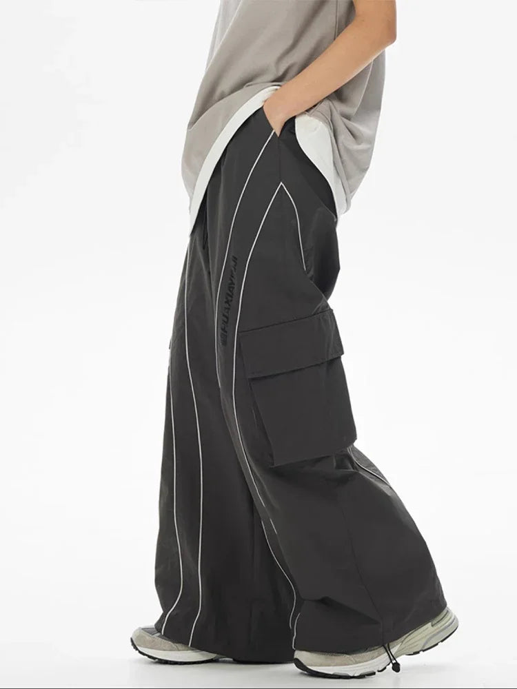 Bonsir Baggy Wide Leg Cargo Pants Men Oversize gray Cargo Trousers Male Loose Casual Sweatpants Streetwear Hip Hop